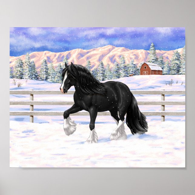 Affiche Cheval de trait Gypsy Vanner Irish Cob noir dans l (Devant)