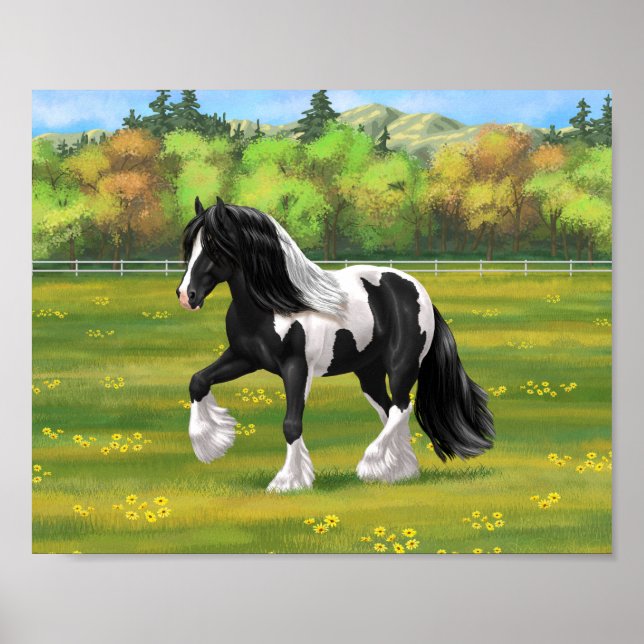 Affiche Cheval de trait Gypsy Vanner Piebalde Pinto Noir (Devant)