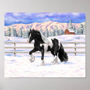 Affiche Cheval de trait Gypsy Vanner Piebalde Pinto Noir