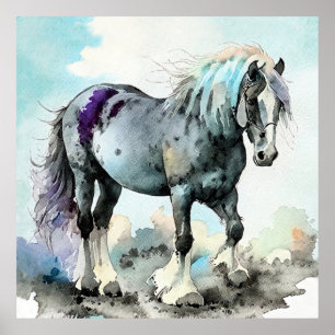 Affiche Cheval de trait Shire aquarelle