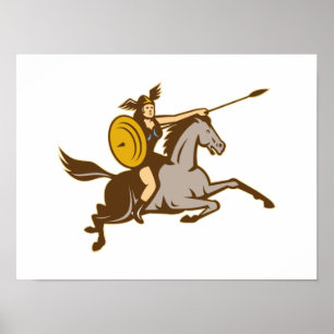 Affiche Cheval d'équitation de Valkyrie rétro