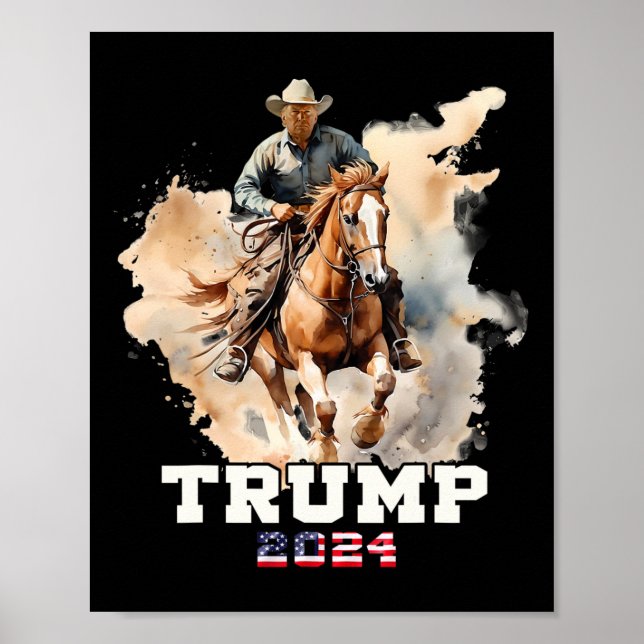 Affiche Cheval d'équitation Drapeau américain Cowboy (Devant)