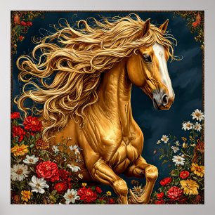 Affiche Cheval doré à la crinière ondoyante