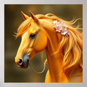 Affiche Cheval doré à la crinière ondoyante