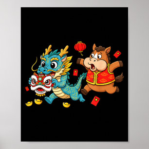 Affiche Cheval Dragon Chinois Drôle Enfants Hommes Femmes