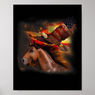 Affiche Cheval Drapeau Américain Aigle Fière Patriotique 4