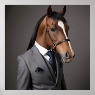 Affiche Cheval drôle dans le costume