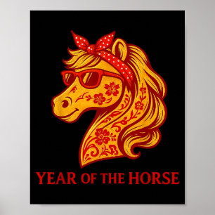 Affiche Cheval Drôle Gles Bonne Année Chinoise Du Cheval