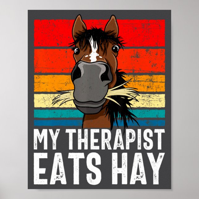Affiche Cheval Drôle Mon Therast Mange Du Foin Tee Hor  (Devant)