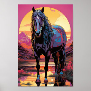 Affiche Cheval du coucher de soleil violet