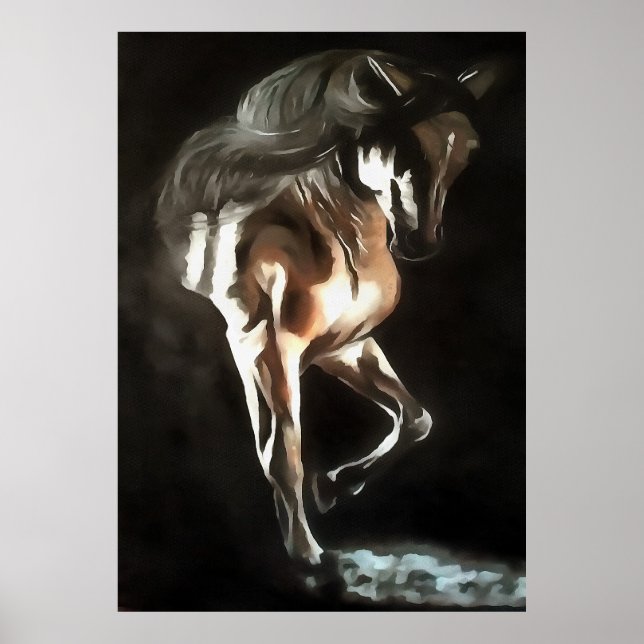 Affiche Cheval En Châtaigner Flaxon Brown Sur Noir (Devant)