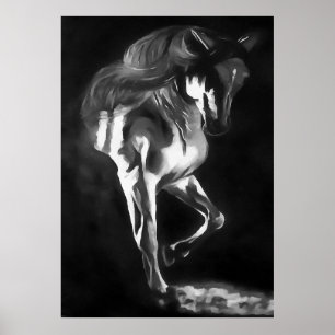 Affiche Cheval En Gris Sur Noir
