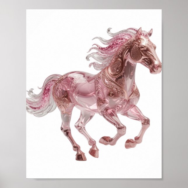 Affiche Cheval en verre rose argent dynamique déclaration  (Devant)