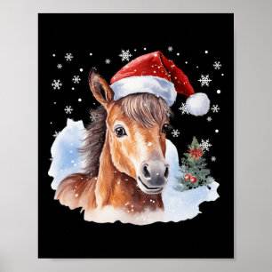Affiche Cheval équestre de Noël Santa Chapeau Animal Eques