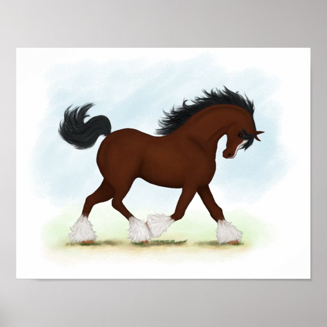 Affiche Cheval équestre Trotting Bay Clydesdale (Devant)
