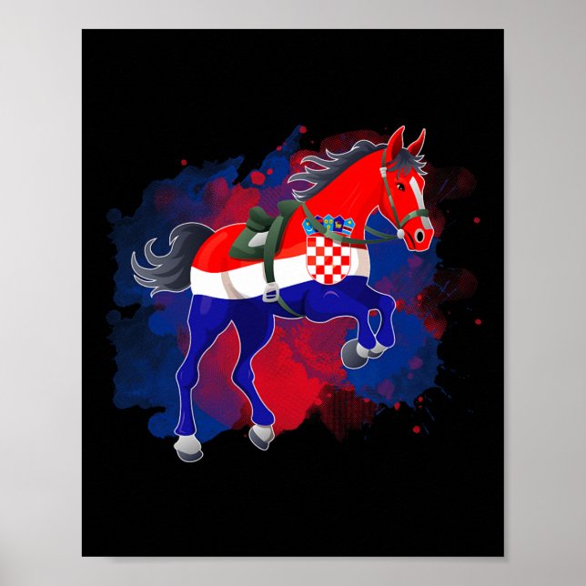 Affiche Cheval équitation Croatie Drapeau (Devant)