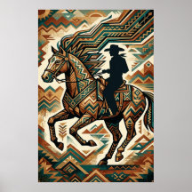 Affiche Cheval et Cavalier Art Déco - Ouest Géomét