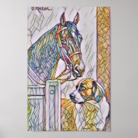 Cheval et chien classique peinture / tache de verr