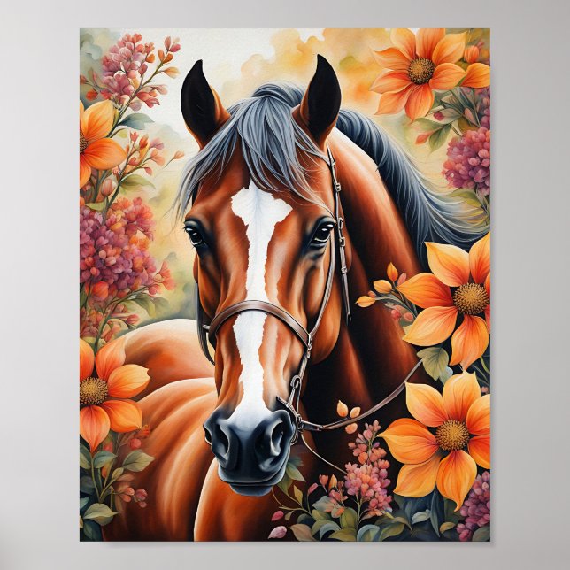 Affiche Cheval Et Fleurs (Devant)