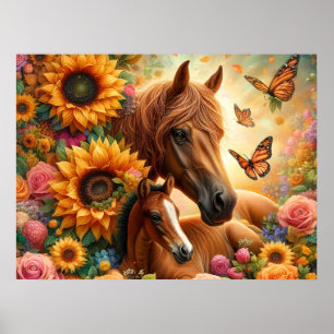 Affiche Cheval et poulain Tournesol