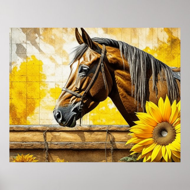 Affiche Cheval et Tournesol Belle AI Art (Devant)