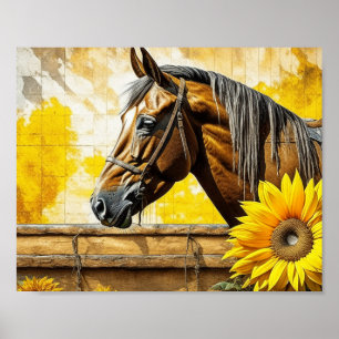 Affiche Cheval et Tournesol Belle AI Art