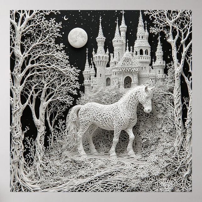 Affiche Cheval éthéré et château enchanté (Devant)
