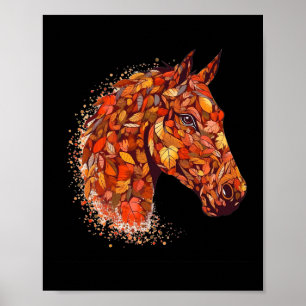 Affiche Cheval Face Automne Feuilles Thanksgiving Day Hors