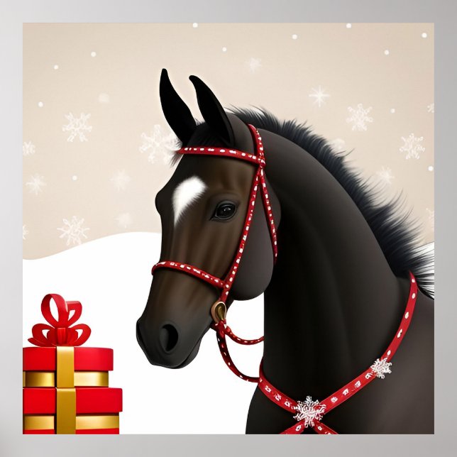 Affiche Cheval festif sur le thème de Noël (Devant)