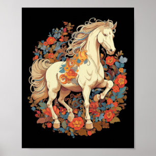 Affiche Cheval Fleur Floral Horseback équitation équestre