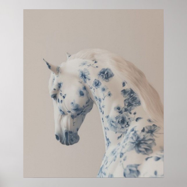Affiche Cheval floral aux pastels doux (Devant)