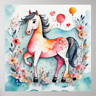 Affiche Cheval floral mignon