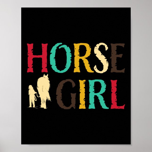 Affiche Cheval Girl - Jolie Colorée Retro équitation (Devant)