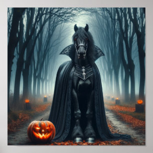 Affiche Cheval gothique d'Halloween en Forêt Noire Éffraya
