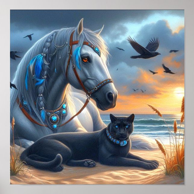 Affiche Cheval Gris Panthère Noire (Devant)