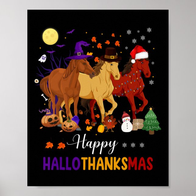 Affiche Cheval Halloween Thanksgiving Noël Joyeux Hallo (Devant)
