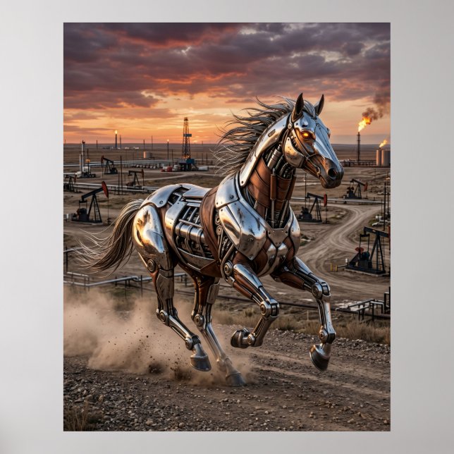 Affiche Cheval hydraulique en course (Devant)