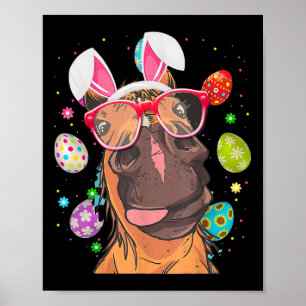 Affiche Cheval lapin mignon face Oeufs de Pâques Jour de P