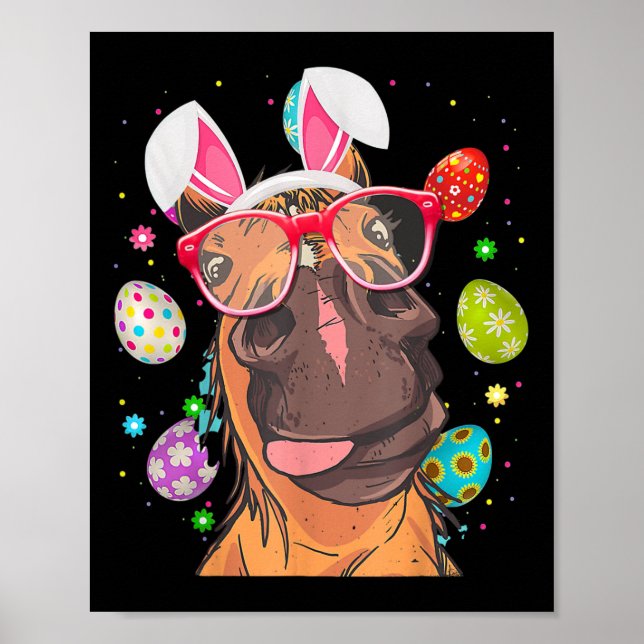 Affiche Cheval lapin mignon face Oeufs de Pâques Jour de P (Devant)