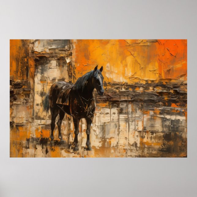 Affiche Cheval Majestic au coucher du soleil Abstrait (Devant)