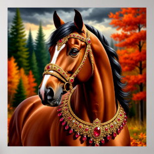 Affiche Cheval Majestic avec Harnais Ornate Or