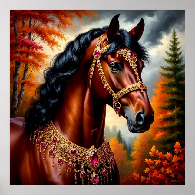 Affiche Cheval majestueux avec harnais orné d'or (Devant)