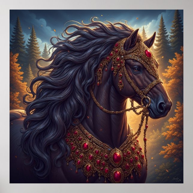 Affiche Cheval majestueux avec un harnais orné en or (Devant)