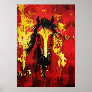 Affiche Cheval Majestueux – Esprit Fougueux en Or et Rouge