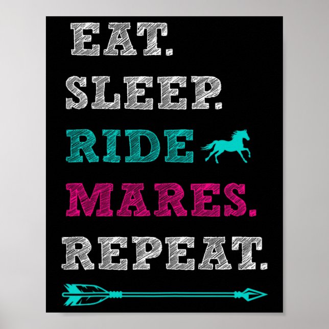 Affiche Cheval Mare Équitation - Manger Sleep Mares Repe (Devant)