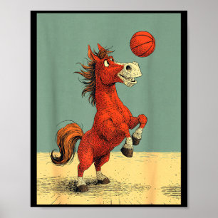 Affiche Cheval mignon sports dessin animé de basketball dr