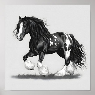 Affiche Cheval monochrome Gypsy Vanner