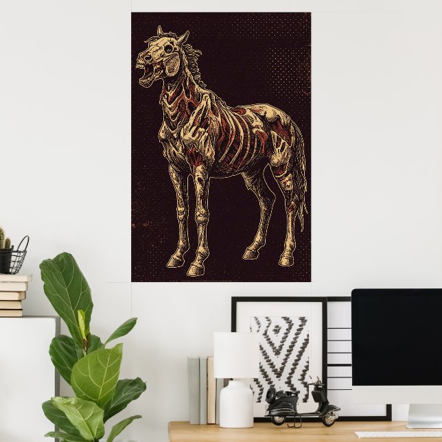 Affiche Cheval mort sur un fond sombre gothique (Bureau à domicile)