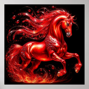 Affiche Cheval mythique rouge vibrant avec crinière de feu