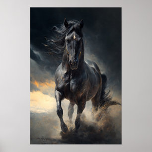 Affiche Cheval noir dans la tempête Peinture